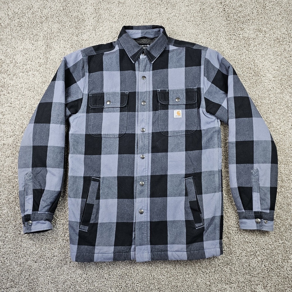 Carhartt Men's Shacket Shirt Jac Size Small Black & Gray Plaid 104911 E31